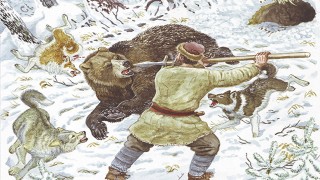 Охота с рогатиной и лайками на медведя